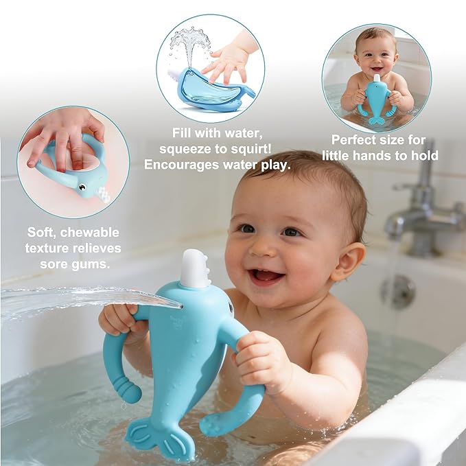 Best Teething Toys for 4Months,Smily Mia Narwhal Baby Teether for 3-6 6-12M, Teething Relief Toys, Food Grade Silicone Teether Baby Toys, Sensory Toys for Teething Babies, Baby Essential, Blue