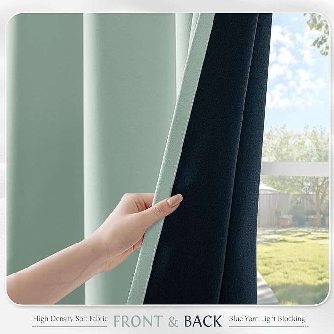 Beauoop 100% Blackout Curtains 54 Inch Long 2 Panels for Bedroom Living Room Seafoam Green Solid Room Darkening Thermal Insulated Soundproof Energy Saving Grommet Top Window Treatment Drapes,52x54