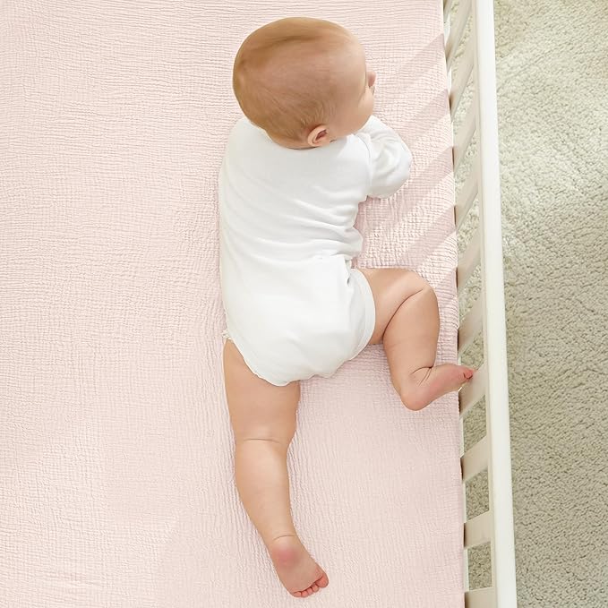Bearmoss Muslin Crib Sheets - 100% Cotton Baby Crib Sheets Fitted for Standard Crib Mattress & Toddler Bed Mattress 52"x28" Soft Breathable Crib Sheet Neutral for Boys Girls - 2 Pack (Pink Purple)