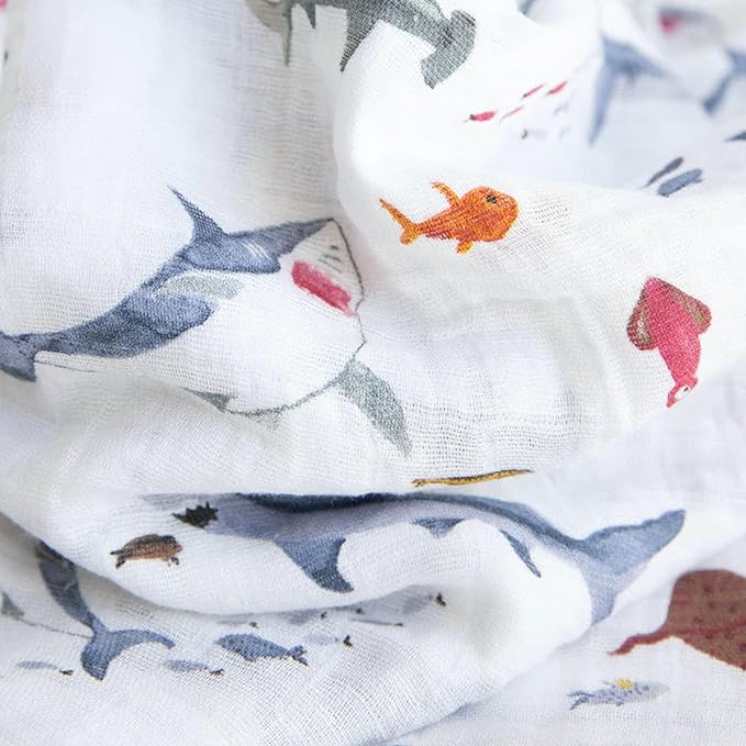 Little Unicorn Muslin Swaddle Blanket for Newborns & Infants | Soft & Breathable Fabric | Set of 3 Baby Blankets for Swaddling, Nursing, Shower Gifts (Shark)