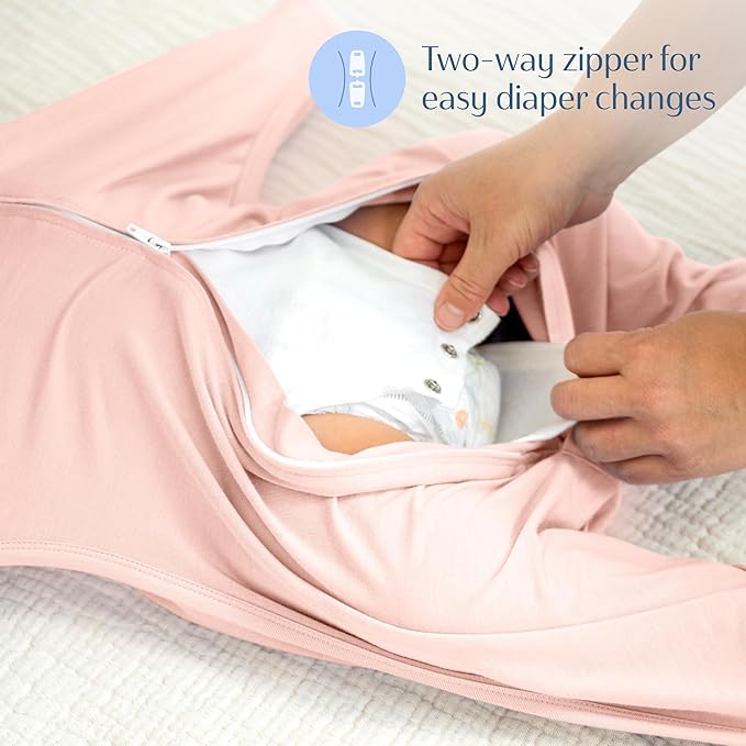 SleepingBaby Bamboo Zipadee-Zip Transition Swaddle – EverSoft Wearable Blanket with Two-Way Zipper for Easy Diaper Changes, X-Small 3-6 months, Dusty Rose