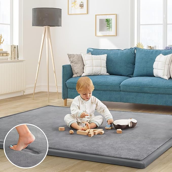 Baby Play Mat for Floor Tummy Time Nursery Muscle Mat Area Rug Playroom Rug Tatami Mat 50x50 Memory Foam 1.3" Thick Crawling for Babies,Toddlers, Infants, Kids,Floor Mat(Grey)
