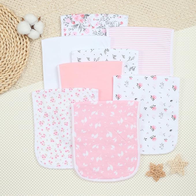 Hakochia Burp Cloths for Baby Boy & Girl Organic Cotton Large Unisex Burp Clothes Extra Absorbent Soft Neutral Burping Rags Spit Up Cloth Sets for Newborns 8 Pack