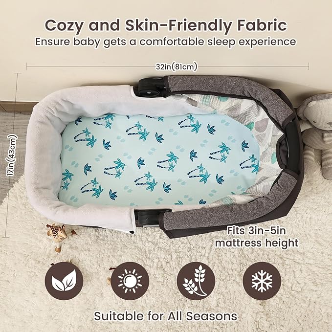 david's kids 3 Pack Bassinet Sheets, Ultra Soft Breathable Comfortable Baby Sheet Set for Boys Girls Neutral, Univeral Fit for Most Cradle and Bassinet Mattress, Dinosaur Blue