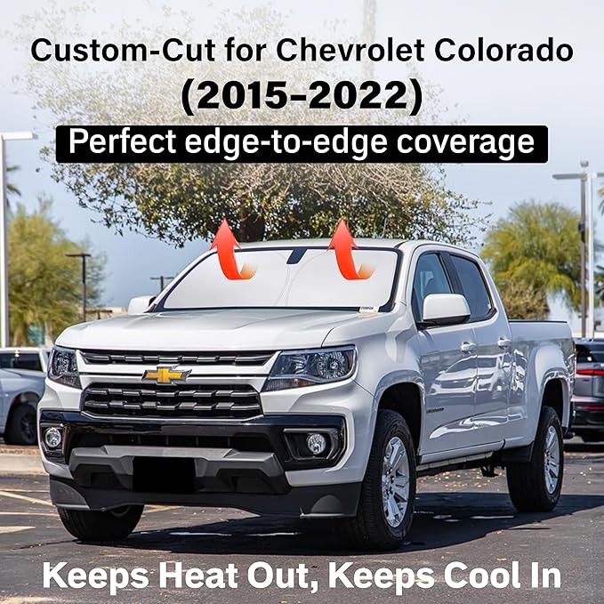 EcoNour Windshield Sun Shade Compatible for Chevrolet Colorado 2015– 2022 Front Window Sunshade Foldable Sun Visor UV & Heat Blocking Protection