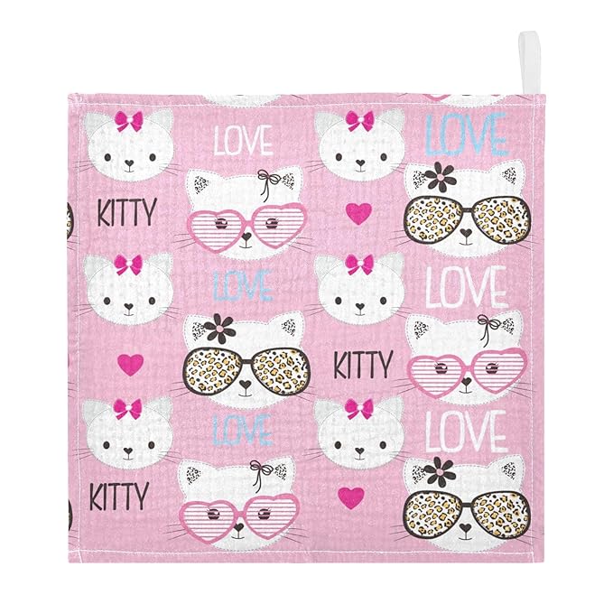 vvfelixl Childish Cats Pattern Baby Burp Cloths Baby Muslin Washcloths for Boys Girl Cotton Baby Face Towel for Newborn Infants Soft and Absorbent 11.8 X 11.8 in, 5 Pack