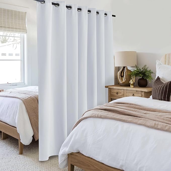 Beauoop 100% Blackout Curtains 96 Inches Long for Patio Sliding Door White Solid Extra Wide Room Darkening Thermal Insulated Room Divider Soundproof Grommet Window Treatment Drapes,100x96 Set of 1