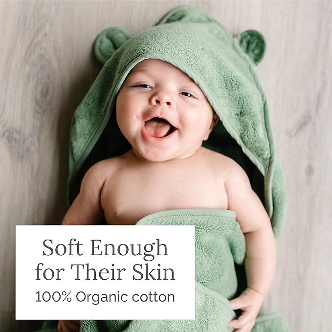 Natemia Hooded Baby Bath Towel - 100% Organic Cotton Baby Towels for Newborns, Toddlers, Boys, Girls - Soft Absorbent 450 GSM - Gentle on Sensitive Skin - Baby Shower Registry Gift (Blue, 35" x 35")