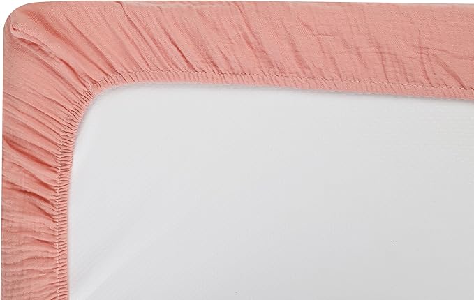 Onacosht Muslin Mini Crib Sheets, 39" x 27" Pack and Play Mattress Sheets Fitted for Pack N Play, Soft Cotton for Boys Girls, 2 Pack, Pink Blossom