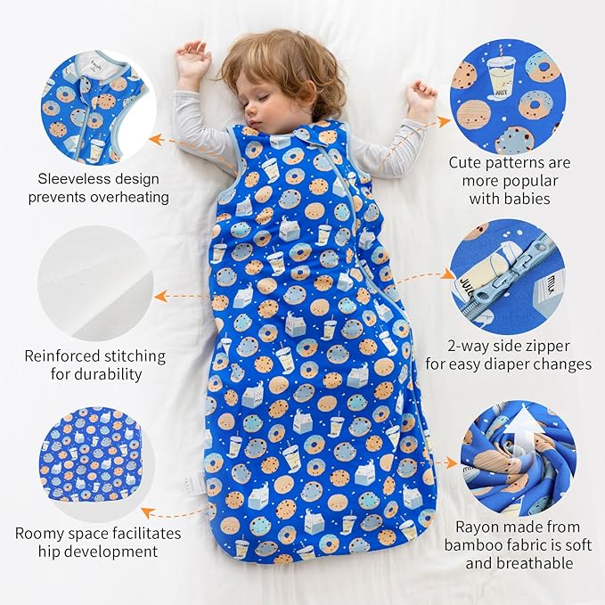 EasyFi Rayon Made from Bamboo Sleep Sack 6-12 Months Supersoft Toddler Sleep Sack 1.0 Tog Baby Wearable Blanket with 2-Way Zipper Unisex Sleeping Bag for Babies Toddler