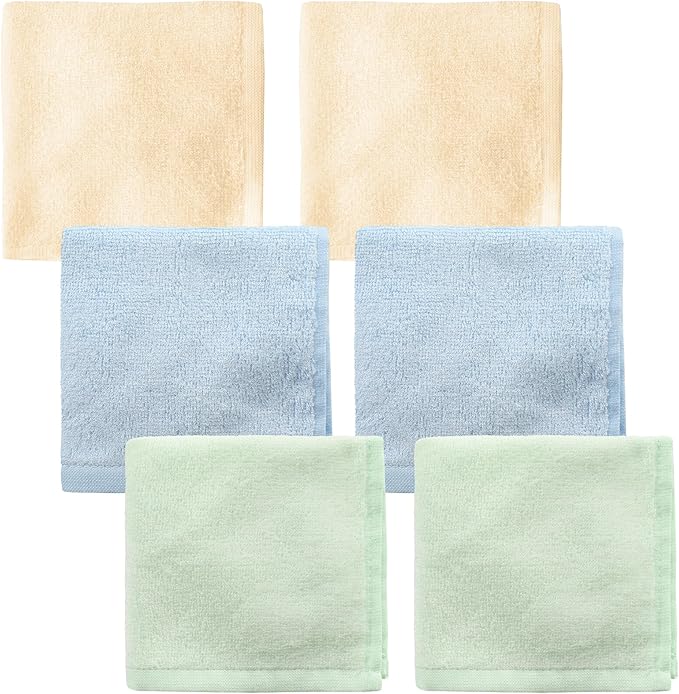 6 Pack Baby Boy Washcloths Bulk for Newborn, Extra Soft Face Bath Towel for Toddler, Absorbent Kids Wash Rag for Body, 70% Rayon Derived from Bamboo, 30% Cotton, 10"x10", Blue/Green/Yellow