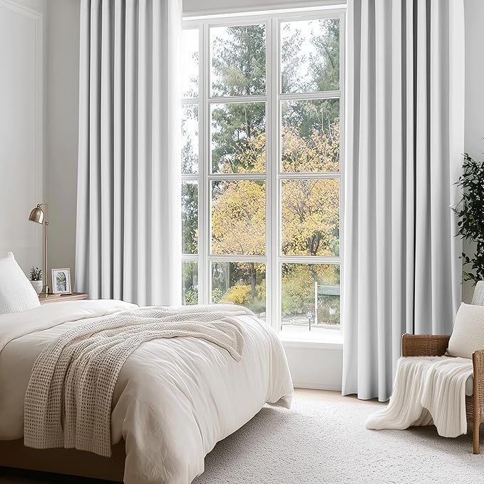 Beauoop White 100% Blackout Curtains 54 Inch Long 2 Panels for Bedroom Living Room Solid Room Darkening Thermal Insulated Soundproof Energy Saving Grommet Top Window Treatment Drapes,52x54 2 Set