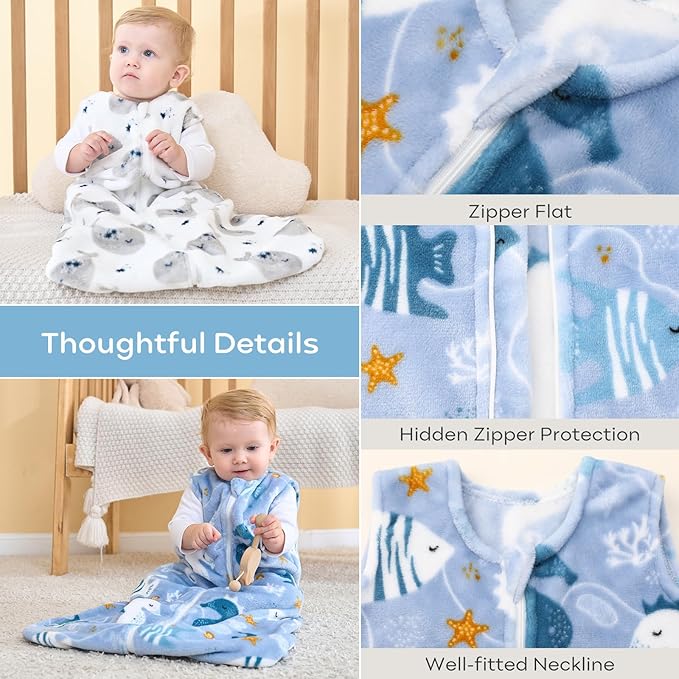 Yoofoss Baby Sleep Sack 0-6 Months, 1.5 Tog Sleep Sack, Fleece Baby Wearable Blanket with 2-Way Zipper, Neborn Sleeping Sack, Soft Warm Lightweight(Small)