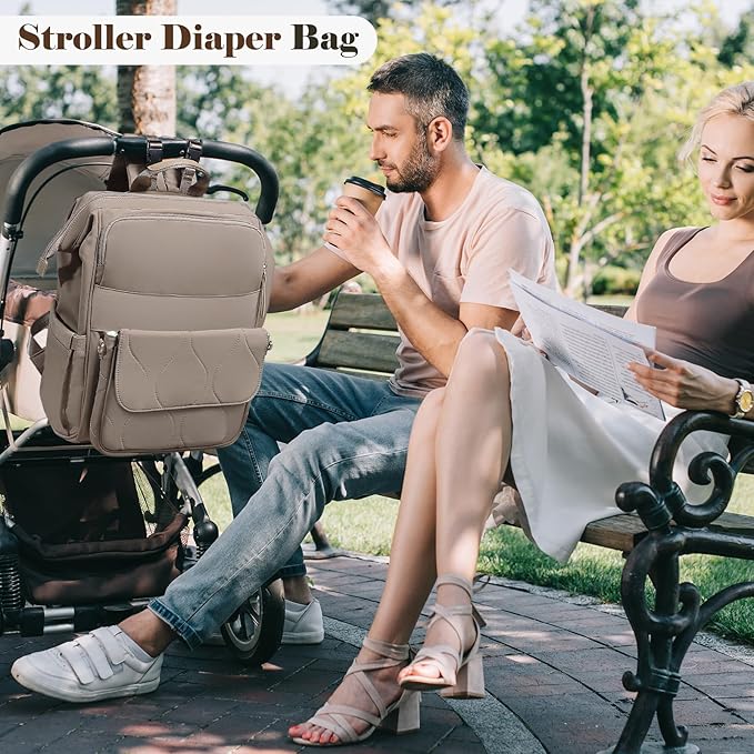 miss fong Diaper Bag Backpack - Baby Diaper Bag Travel Diaper Backpack with Diaper Changing Pad Large Capacity Baby Backpack Pañaleras Para Bebe with 12 Pockets for Mom & Dad -Khaki