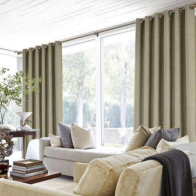 ChadMade 50W x 102L Inch Taupe Grey Linen Polyester Curtain Drapes with Blackout Lining, Room Darkening Antique Bronze Grommet Curtain for Sliding Glass Door Patio Door Living Room (1 Panel)