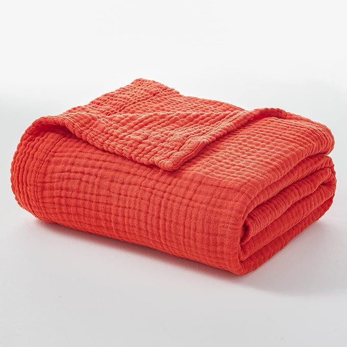 EMME Cotton Twin Blanket - 100% Muslin Soft, Breathable Gauze - All Season, Pre-Washed - Orange Rust, 60"x80"