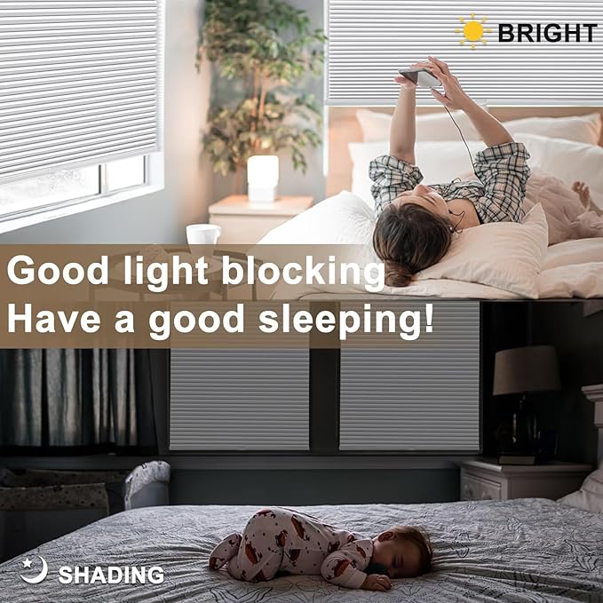 MYshade Cordless Blackout Cellular Shades, 1.5" Honeycomb Window Blinds for Bedroom & Nursery, Thermal Insulated, Noise Reducing, Privacy Shades, Inside or Outside Mount (24" W x 36" H, White)