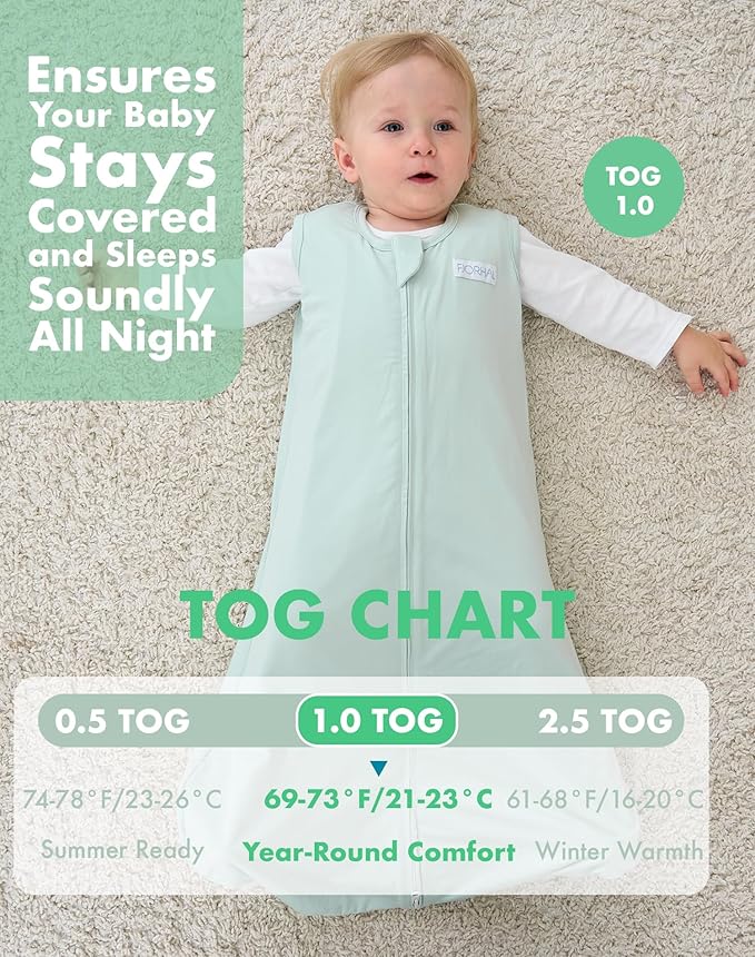 FJORHAL Rayon Made from Bamboo Sleep Sack – TOG 1.0 Soft Wearable Blanket for Infants & Toddlers