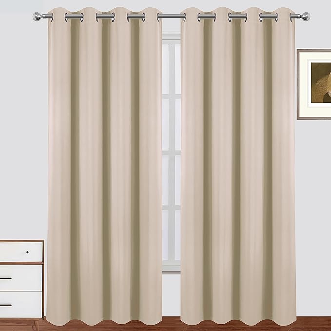 LEMOMO Blackout Curtains Light Beige 52 x 95 Inch Curtains 2 Panels Darkening Thermal Insulated Bedroom Curtains