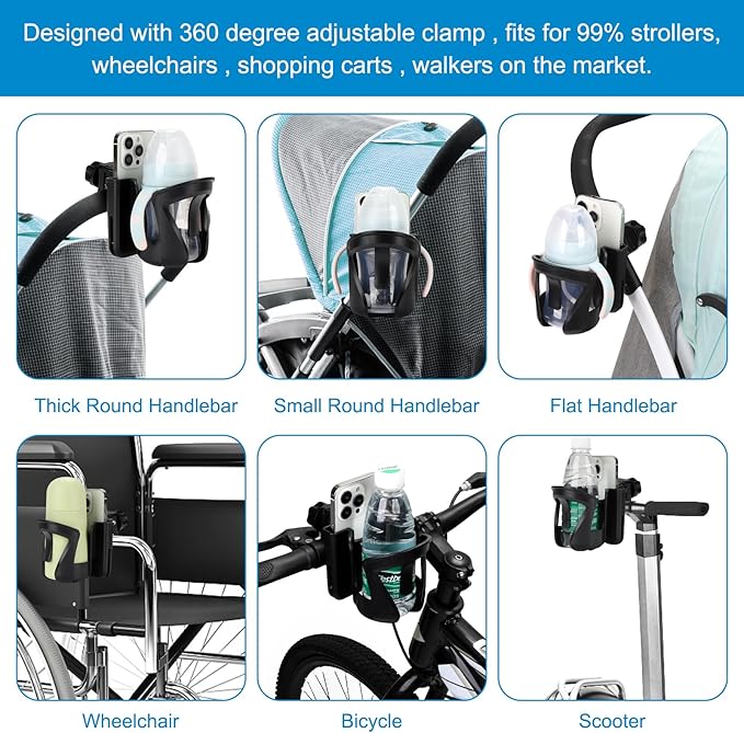 Accmor 2-in-1 Walker Cup Holder with Phone Holder, Wheelchair Cup Holder, Rollator Cup Holder, Cup Phone Holder for Walker, Wheelchair, Rollator, Mobility Scooter