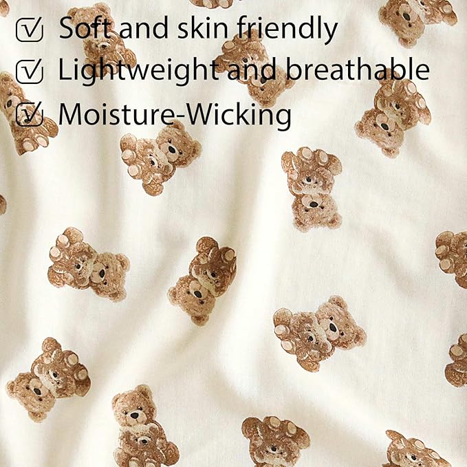LifeTree Crib Sheets for Baby Unisex - Muslin Fitted Crib Sheets Toddler Bed Sheet, 70% Viscose from Bamboo and 30% Cotton, Fits Standard Crib, Bear, 28in x 52in