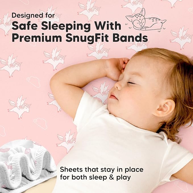 Pack and Play Sheets Fitted - 2-Pack Mini Crib Sheets for Pack N Play Mattress 38x26, Soft & Cozy, Neutral Toddler Playard Bedding, Snug Fitted Mini Baby Crib Mattress Cover Boy, Girl (Dreamland)
