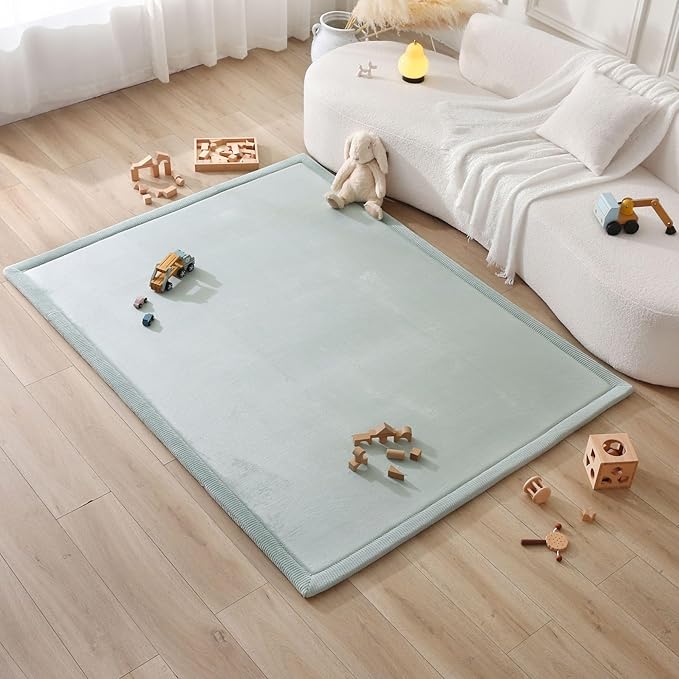 Hakuna Matte CloudSoft Baby Play Mat for Floor 60" x 80" Green – Coral Velvet Memory Foam Rug for Crawling & Cozy Play – Non-Slip, Water-Resistant, Easy-CareTummy Time Mat, Playmat for Playpen