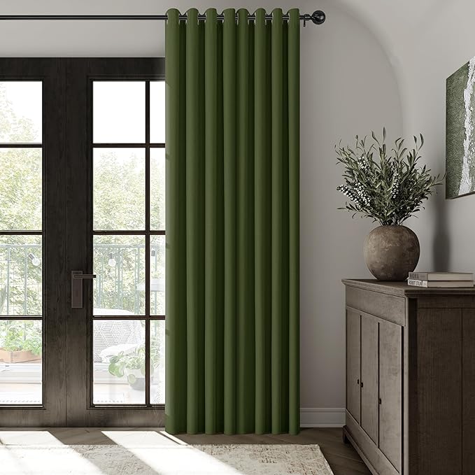 ChrisDowa 100% Blackout Olive Green Solid Curtains 108 Inches Long 2 Panels for Bedroom Living Room,Farmhouse Room Darkening Thermal Insulated Soundproof Grommet Top Window Treatment Drapes,52x108