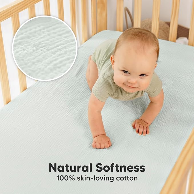 KeaBabies 2-Pack Muslin Crib Sheets for Boys, Girls - 100% Organic Cotton Fitted Baby Crib Mattress Sheet, Soft Breathable Standard Toddler Bed Cover Bedding Set, Neutral, Durable 52x28 (Willow)