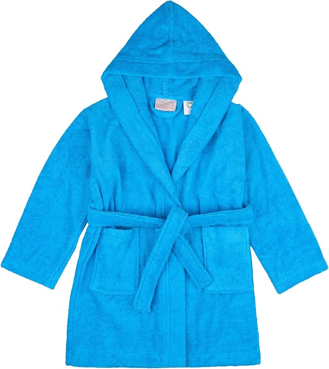 BAGNO MILANO Kids Organic Turkish Cotton Hooded Beach Cover-Up Towel, GOTS Certified, for Boys and Girls (Blue, 7-8 Years)