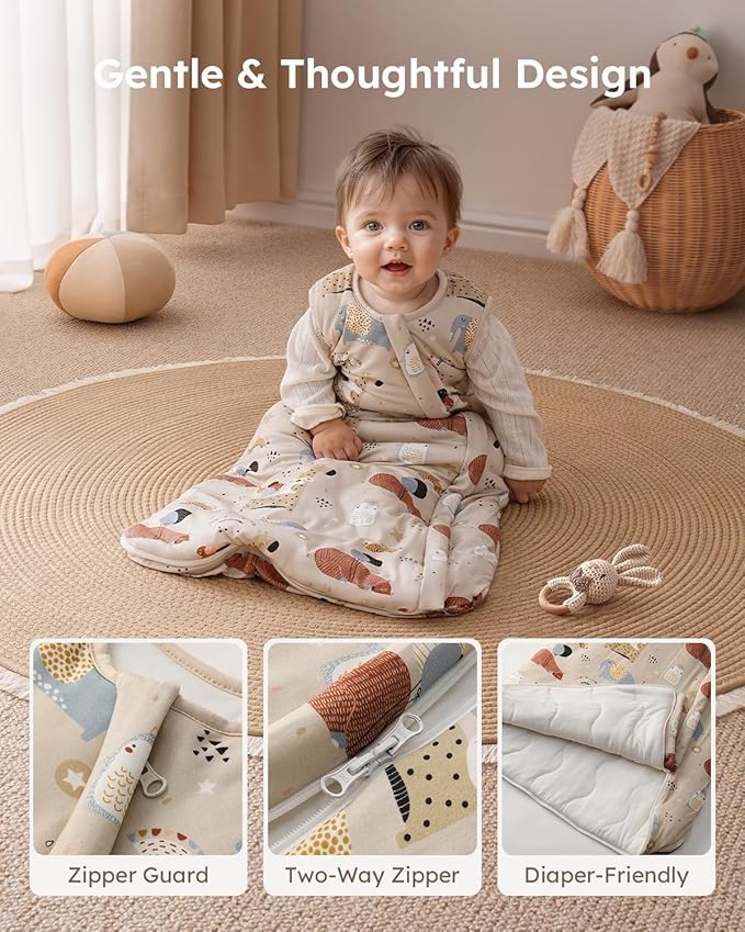 Yoofoss Rayon Made from Bamboo Baby Sleep Sack 6-12 Months TOG 1.0 Baby Wearable Blanket, Super Soft Infant Toddler Sleeping Sack 2-Way Zipper, Animals & Balloons