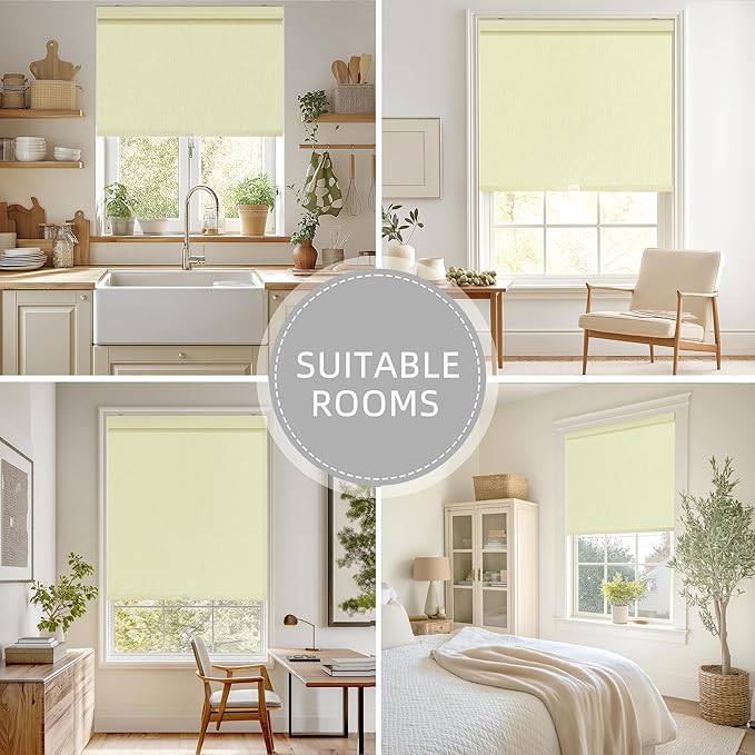 ChrisDowa Cordless Blackout Roller Shades for Windows, Striped Free-Stop Window Blinds with Privacy, Thermal Insulated Window Shades for Home, Office and Door. Beige, 66" W x 72" H