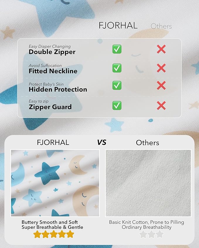 FJORHAL Rayon Made from Bamboo Sleep Sack – TOG 1.0 Soft Wearable Blanket for Infants & Toddlers