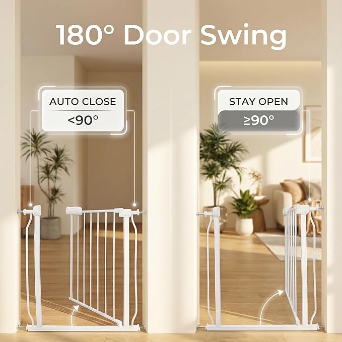 Extra Wide Baby Gate, 52.7-57.5 Inch, Large Walk Through, White Metal, Pressure Mounted, Long Safety Dog Gate for House Doorways & Stairs, 30 Inch Tall