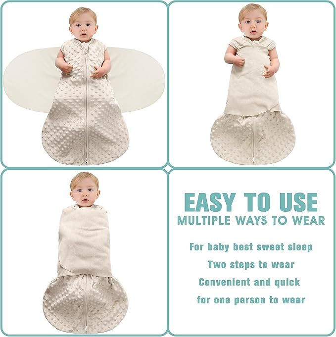BSTOPPT Newborn Sleep Sack Baby Swaddle,0-12 Months,3-Way Adjustable Wearable Blanket,Swaddling Sleeping Bag (Beige & Grass green, 0-3 Months)
