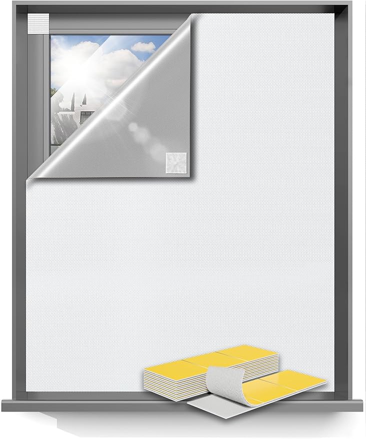 Sumobaby Blackout Curtains for Bedroom 114"x57" Portable No Drill Blackout Blinds with Heat-Resistant Magic Tapes,100% Black Out Window Cover Easy to Cut Fit for Home Cinema,Dorm Room,Nursery(White)