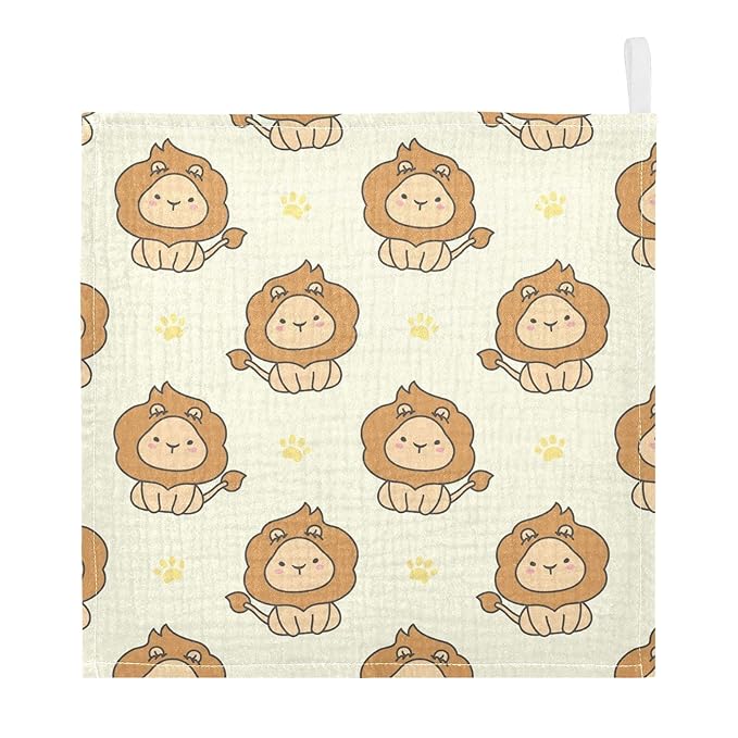 vvfelixl Baby Washcloths Cotton Cute Lion Baby Muslin Washcloths Soft Baby Face Towel for Newborn Infants Baby Wipes, 11.8 X 11.8 Inch, 5 Pack Yellow