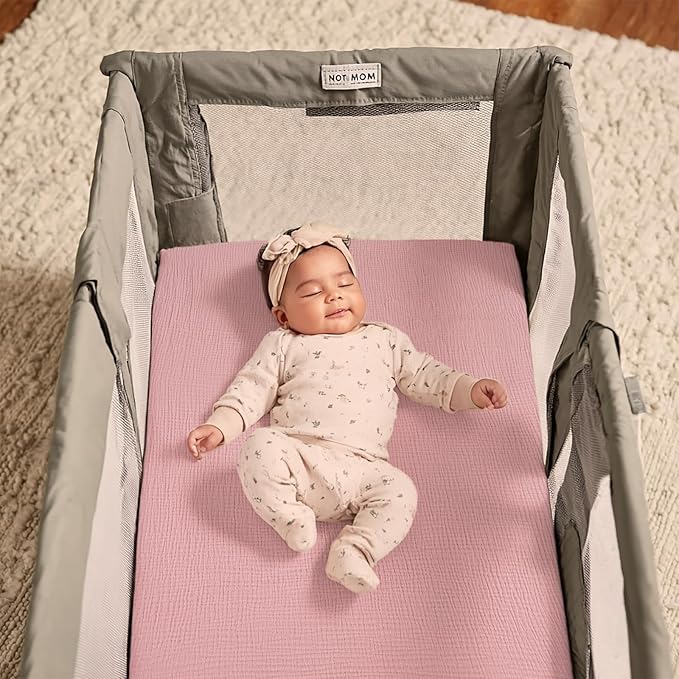 lulumoon Mini Crib Sheets 2-Pack: Soft Muslin Cotton Pack and Play Sheets for Playard Mattress - Nursery & Baby Shower