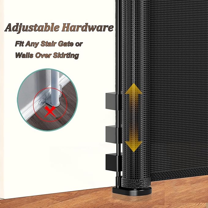 200 inch Retractable Baby Gates 42 inch Tall, Retractable Gate with Reinforced Strip Design to Prevent Crawling Through, 16 FT Outdoor Retractable Gates, Extra Wide Retractable Gate for Garage