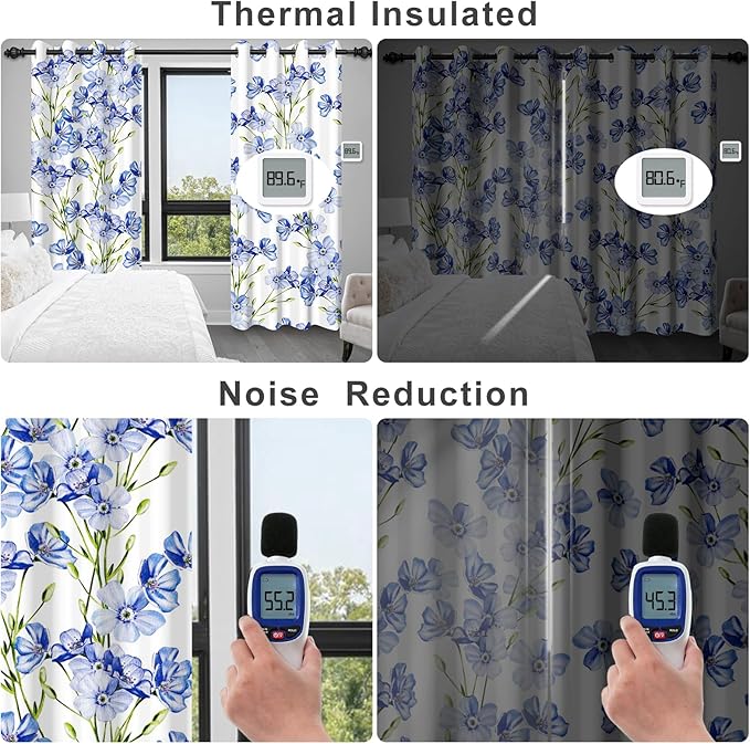 Blackout Curtains 84 inch Length 2 Panels Set, Room Darkening Farmhouse Curtains for Bedroom Living Room, Floral Grommet Thermal Privacy Nursery Black Out Curtain Winter Window Drapes with Black Liner