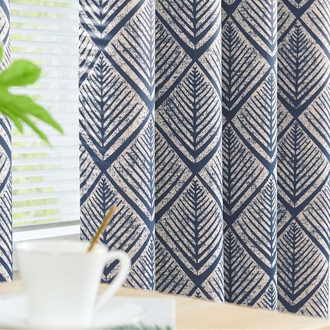 jinchan 80% Blackout Curtains for Living Room, Geometric Patterns Drapes for Bedroom, Window Treatments for Room Darkening, Grommet Top Thermal Insulated Curtains 90 inch Length 2 Panels Set, Blue