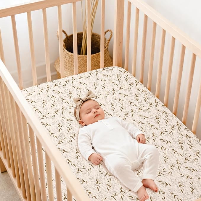 lulumoon Fitted Crib Sheets 2-Pack: Soft Muslin Cotton for Standard Crib - Boho Branch Print for Baby Boys Girls Nursery Bedding & Gift