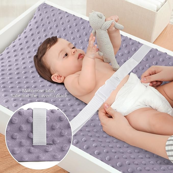 Susurration 2Pack Changing Pad Covers Super Soft Minky Dots Plush Changing Table Covers 33x17x7in Breathable Changing Pad Sheets for Unisex Baby Girls and Boys (Pink&Purple)