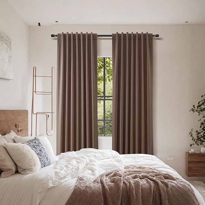 Guken 100% Blackout Curtains 108 Inch Length 2 Panels Set for Living Room Bedroom Back Tab Thermal Insulated Black Out Linen Drapes Room Darkening Cappuccino,52x108