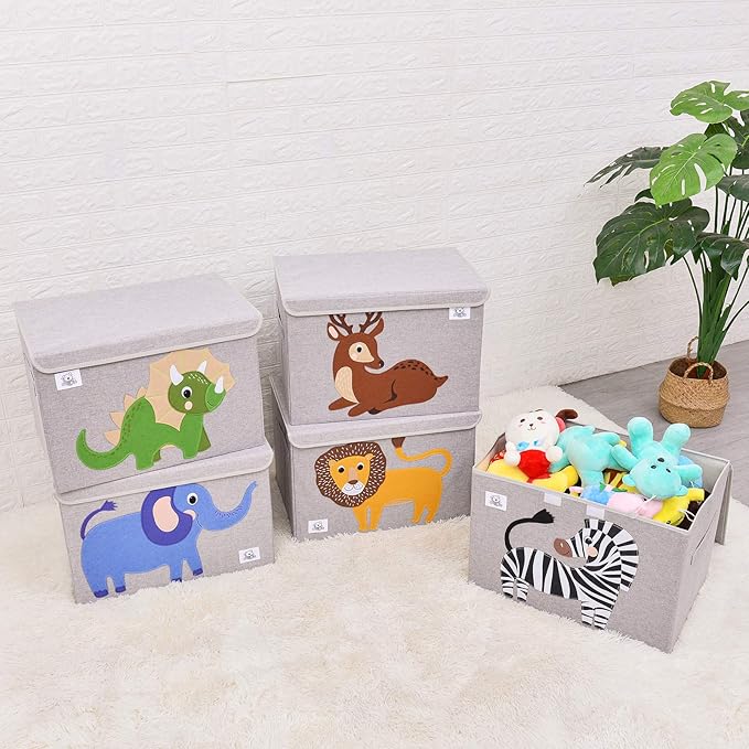 CLCROBD Foldable Large Kids Toy Chest with Flip-Top Lid, Collapsible Fabric Animal Toy Storage Organizer/Bin/Box/Basket/Trunk for Toddler, Children and Baby Nursery (Dog)