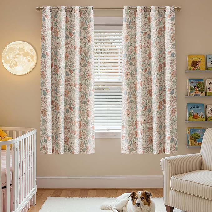 jinchan Nursery Curtains 95% Blackout Pink Floral Curtains for Girls Room, 72 Inch Length Farmhouse Drapes for Bedroom Living Room Darkening Window Treatment Grommet Top Set of 2 Panels
