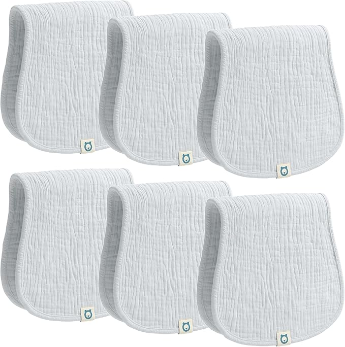 ROMY RO Muslin Burp Cloths Set, 6 Pieces, 100% Organic Cotton Hand Washcloths for Baby Boys and Girls Extra Absorbent and Soft Burping Rags (Grey - Solid Color)