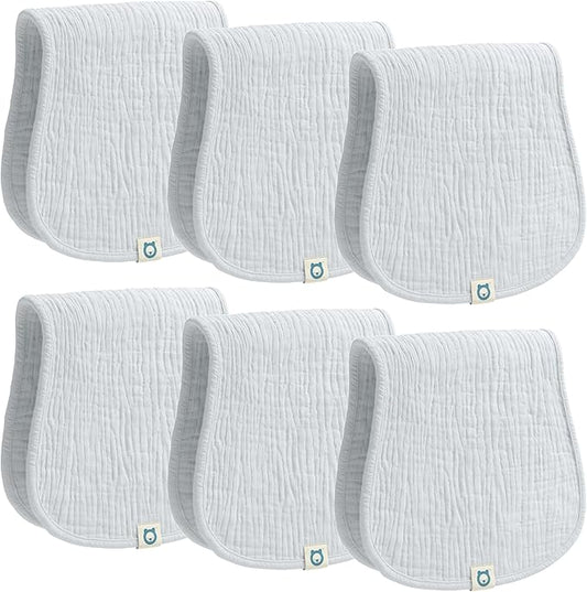 ROMY RO Muslin Burp Cloths Set, 6 Pieces, 100% Organic Cotton Hand Washcloths for Baby Boys and Girls Extra Absorbent and Soft Burping Rags (Grey - Solid Color)
