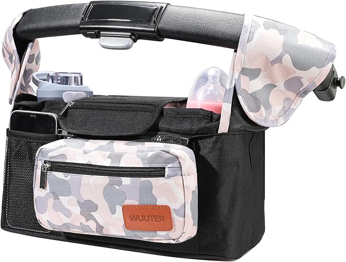 Stroller Organizer with Cup Holder Detachable Wristlet Large Capacity Baby Stroller Bag for Mom, Fits Uppababy, Baby Jogger, Britax, BOB, More (Multicolor)