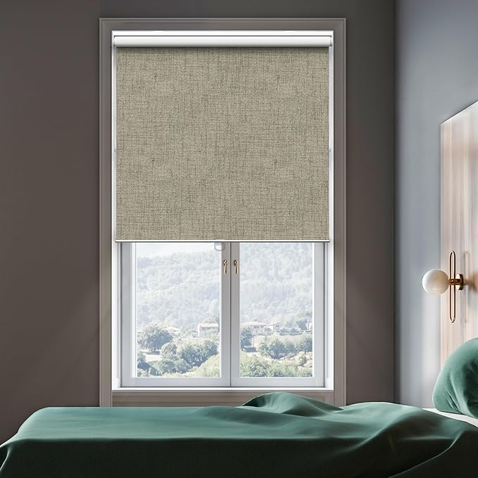 GENIMO 100% Blackout Roller Window Shades, Window Blinds Cordless with Thermal Insulated, UV Protection Fabric, Mini French Door Blinds for Home, Office, Bedroom, Easy to Install, Brown, 38" W X 72" H